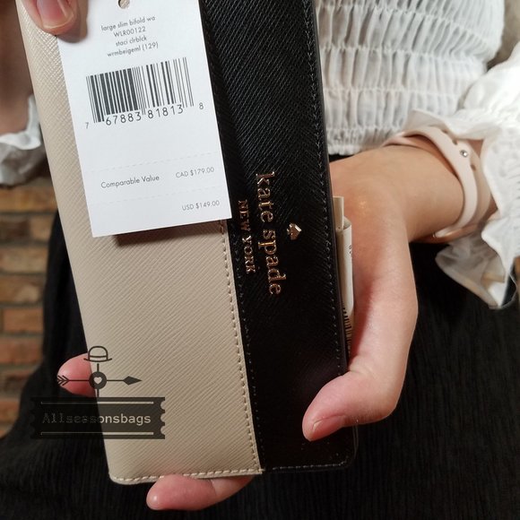 Kate Spade STACI Large SLIM BIFOLD Wallet Beige - Picture 5 of 7